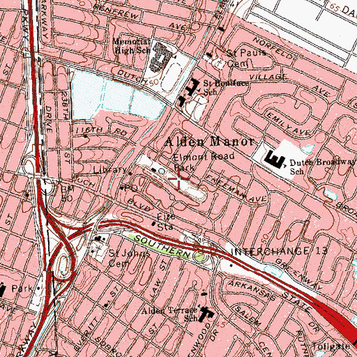 Topographic Map of Elmont Road Park, NY