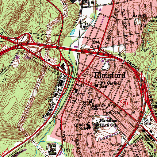 Topographic Map of Elmsford, NY
