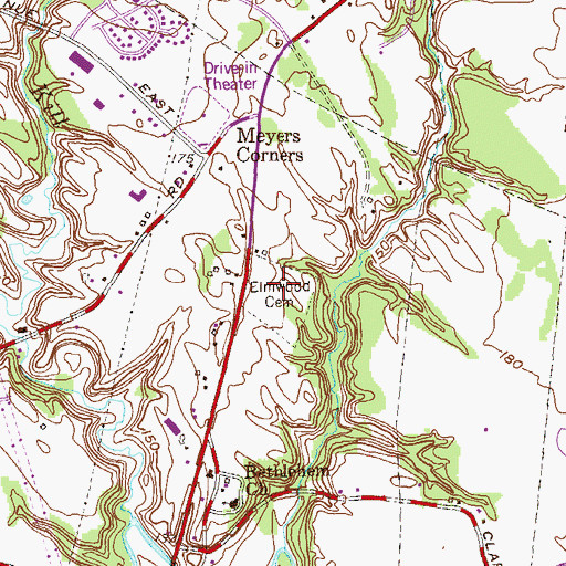 Topographic Map of Elmwood Cemetery, NY