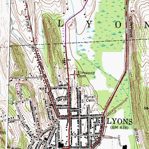 Topographic Map of Elmwood Cemetery, NY