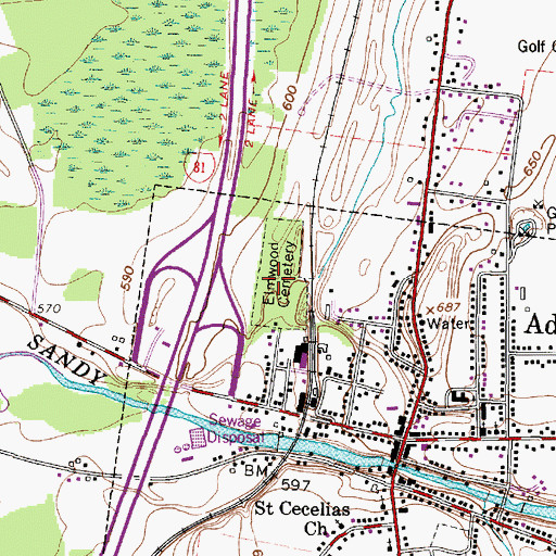 Topographic Map of Elmwood Cemetery, NY