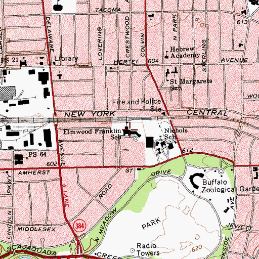 Topographic Map of Elmwood Franklin School, NY
