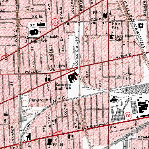 Topographic Map of Emerson High School, NY