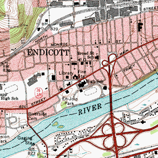 Topographic Map of Endicott, NY