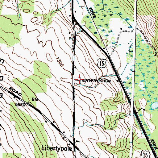 Topographic Map of Erwin Cemetery, NY