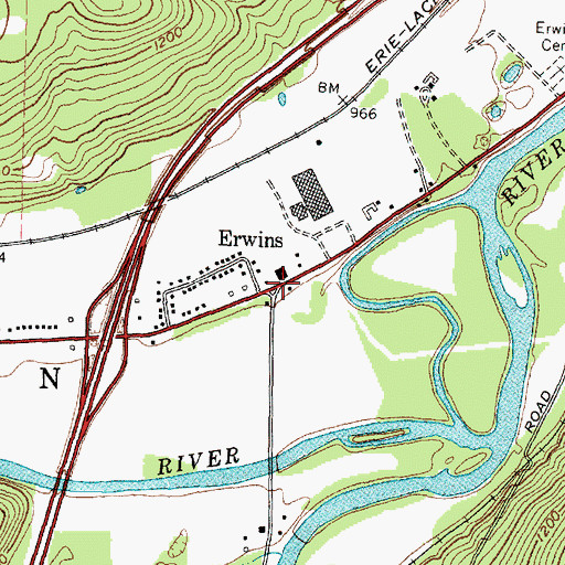 Topographic Map of Erwins, NY