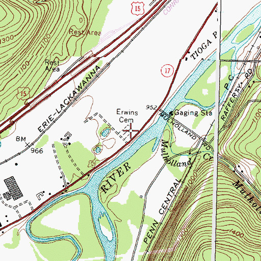Topographic Map of Erwins Cemetery, NY