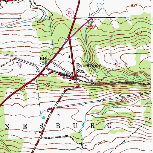 Topographic Map of Esperance Station, NY