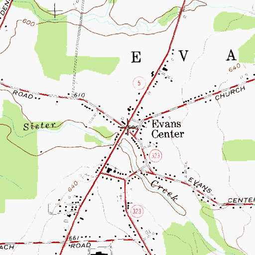 Topographic Map of Evans Center, NY