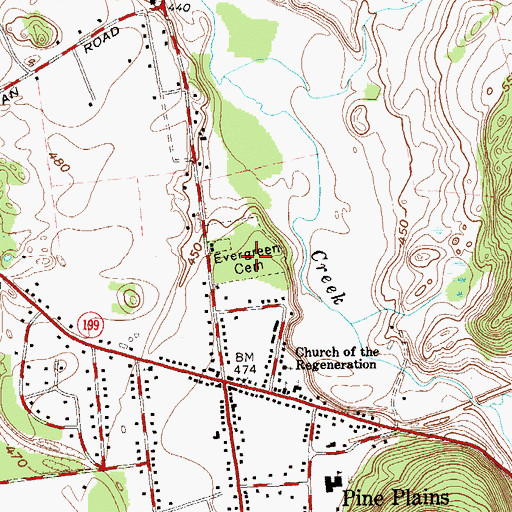 Topographic Map of Evergreen Cemetery, NY
