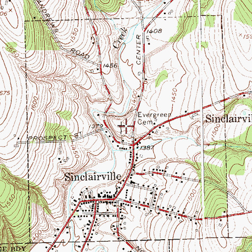 Topographic Map of Evergreen Cemetery, NY