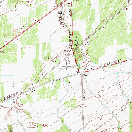 Topographic Map of Evergreen Cemetery, NY