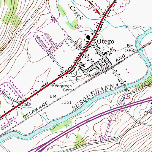 Topographic Map of Evergreen Cemetery, NY