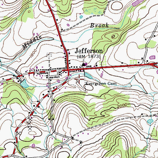 Topographic Map of Evergreen Cemetery, NY