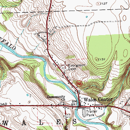 Topographic Map of Evergreen Cemetery, NY