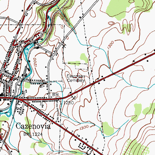 Topographic Map of Evergreen Cemetery, NY