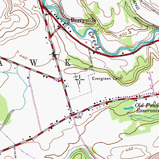 Topographic Map of Evergreen Cemetery, NY