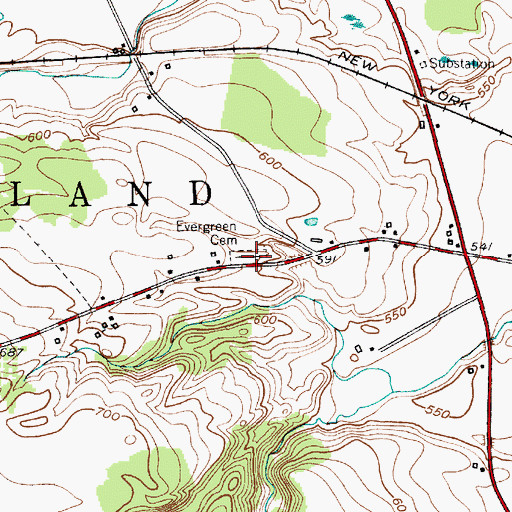 Topographic Map of Evergreen Cemetery, NY