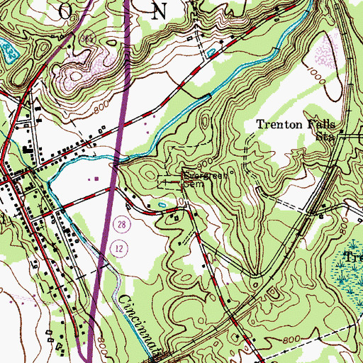 Topographic Map of Evergreen Cemetery, NY