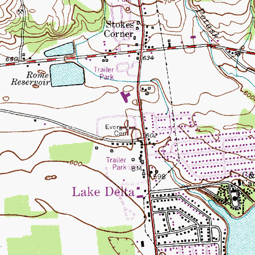 Topographic Map of Evergreen Cemetery, NY