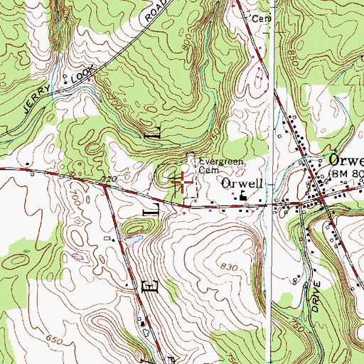 Topographic Map of Evergreen Cemetery, NY