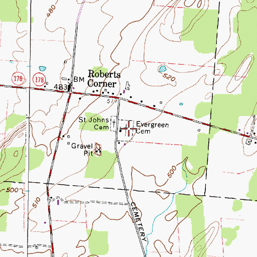 Topographic Map of Evergreen Cemetery, NY