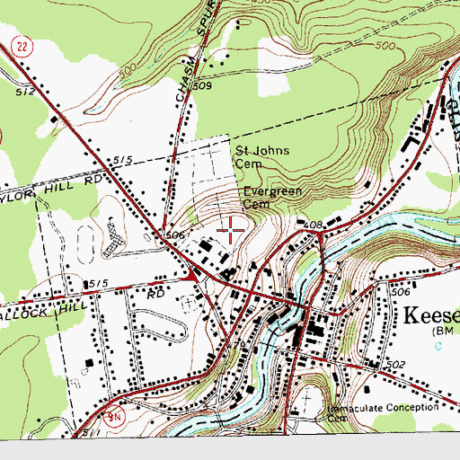 Topographic Map of Evergreen Cemetery, NY