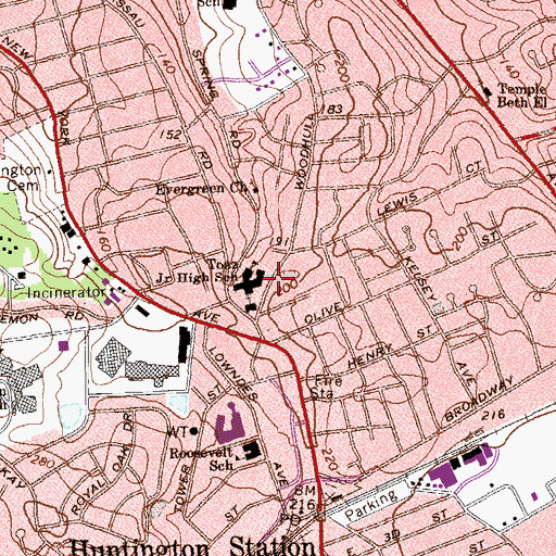 Topographic Map of Evergreen Baptist Church, NY