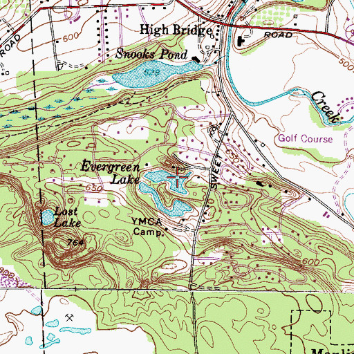 Topographic Map of Evergreen Lake, NY