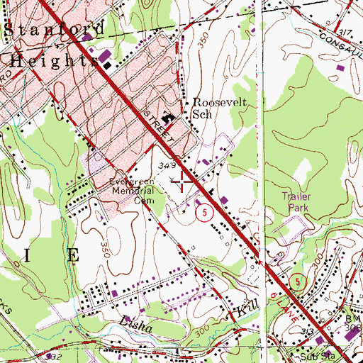Topographic Map of Evergreen Memorial Cemetery, NY