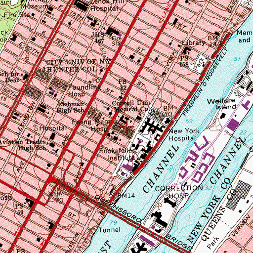 Topographic Map of Ewing Memorial Hospital (historical), NY