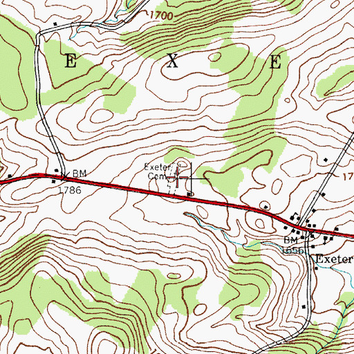 Topographic Map of Exeter Cemetery, NY