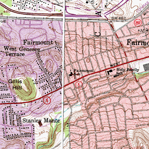 Topographic Map of Fairmount School, NY