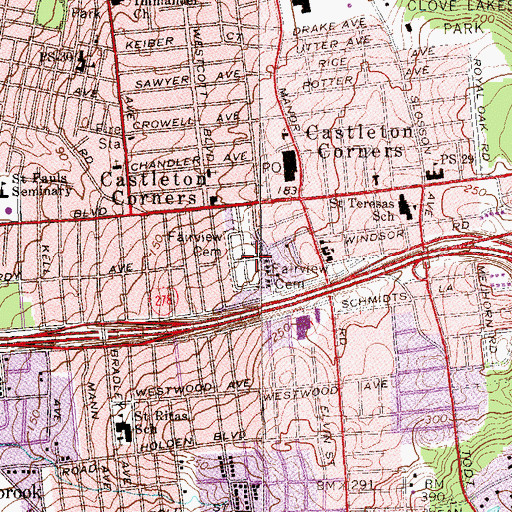 Topographic Map of Fairview Cemetery, NY