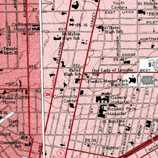 Topographic Map of Fallen High School, NY