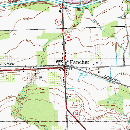 Topographic Map of Fancher, NY