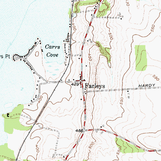 Topographic Map of Farleys, NY