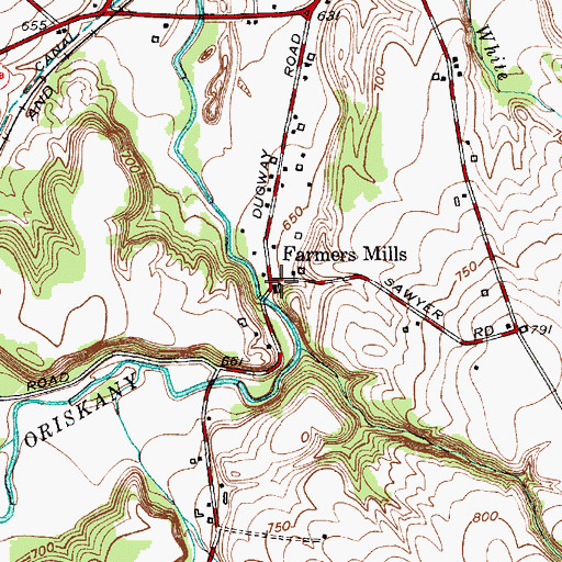 Topographic Map of Farmers Mills, NY