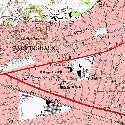Topographic Map of Farmingdale, NY