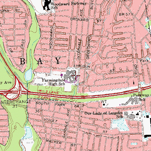 Topographic Map of Farmingdale High School, NY