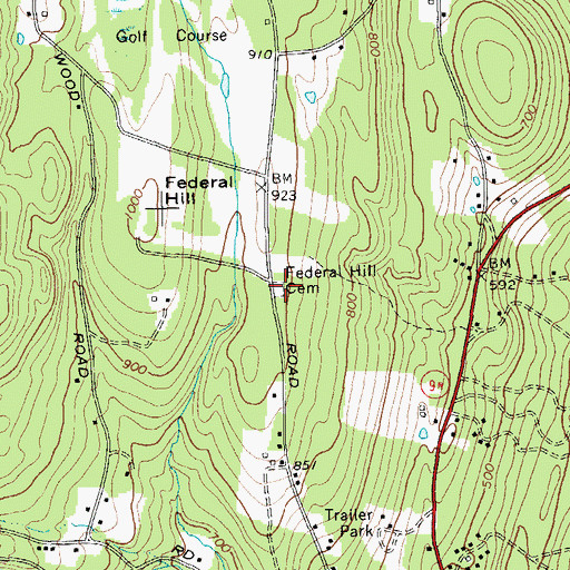 Topographic Map of Federal Hill Cemetery, NY