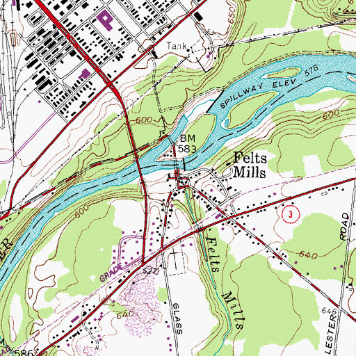 Topographic Map of Felts Mills, NY