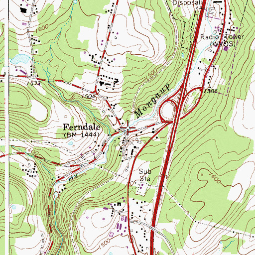 Topographic Map of Ferndale, NY