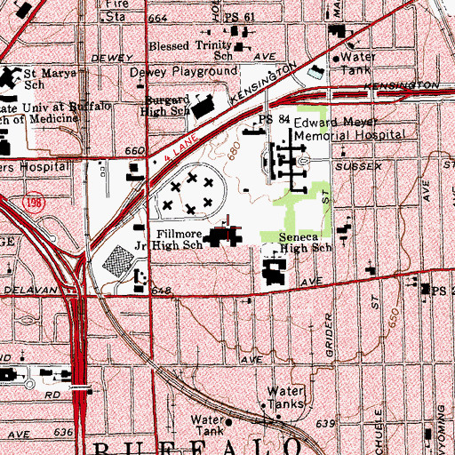 Topographic Map of Fillmore Junior High School, NY