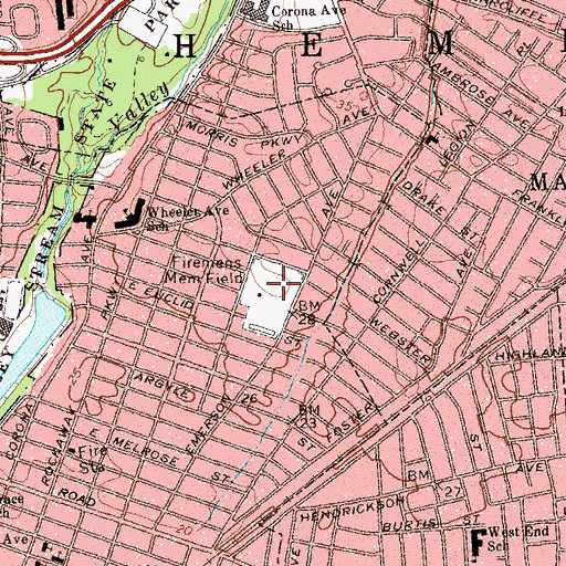 Topographic Map of Firemens Memorial Field, NY