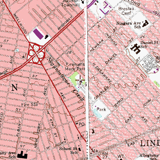 Topographic Map of Firemens Memorial Park, NY