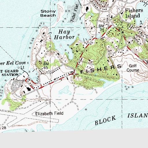 Topographic Map of Fishers Island, NY