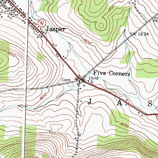 Topographic Map of Five Corners, NY