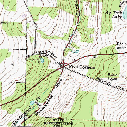 Topographic Map of Five Corners, NY