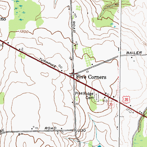 Topographic Map of Five Corners, NY